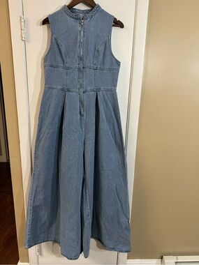 Sleeveless Light Denim Wide-Leg Jumpsuit